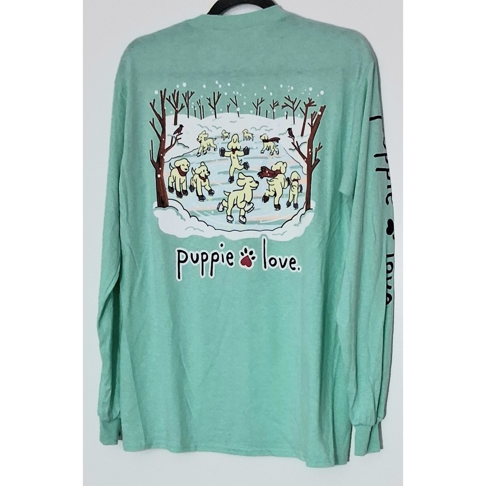 Puppie Love T-Shirt Women's Medium Aqua Ice Skating Pups Long Sleeve Pre-owned